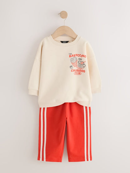 Red/Ecru Crew Neck Joggers Set (3mths-7yrs)