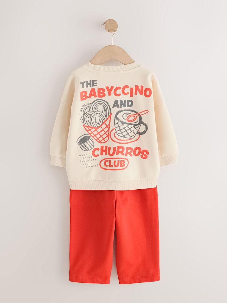 Red/Ecru Crew Neck Joggers Set (3mths-7yrs)