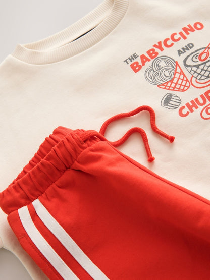 Red/Ecru Crew Neck Joggers Set (3mths-7yrs)