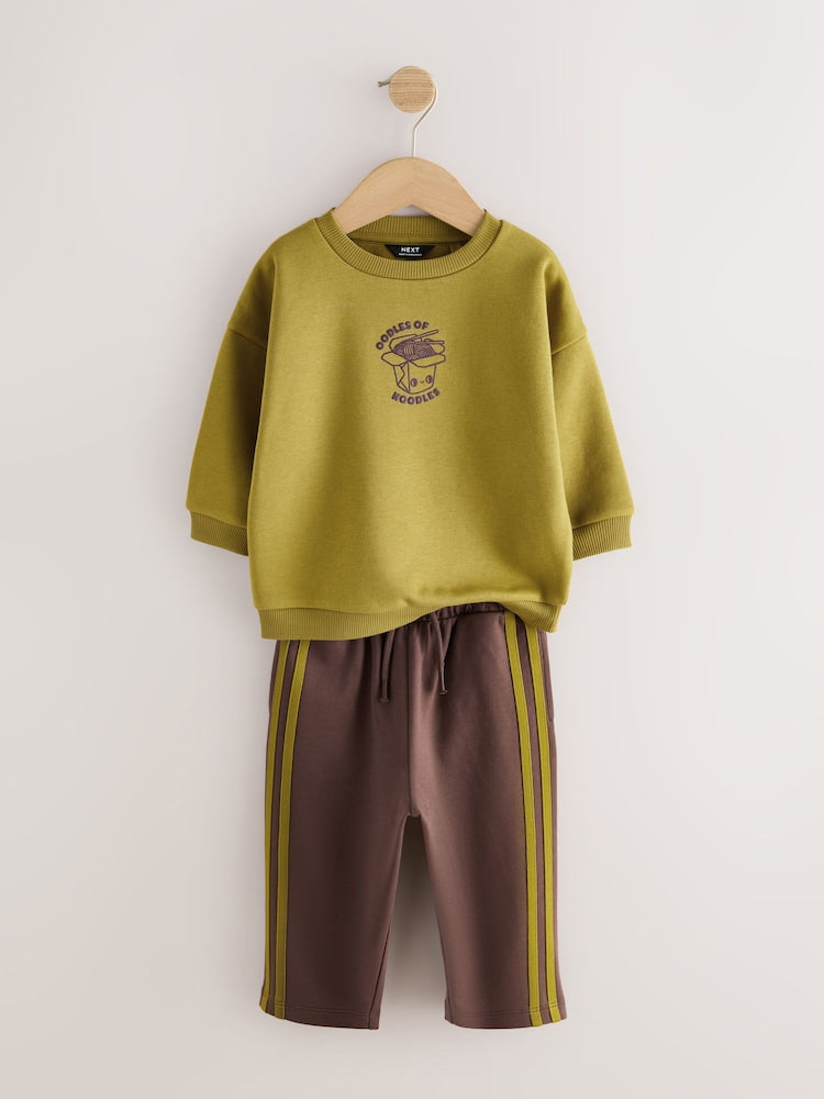 Olive Green Crew Neck Joggers Set (3mths-7yrs)