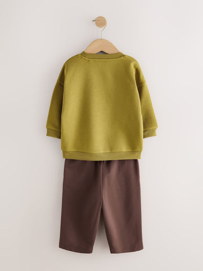 Olive Green Crew Neck Joggers Set (3mths-7yrs)