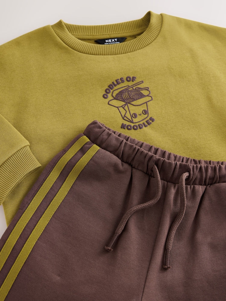 Olive Green Crew Neck Joggers Set (3mths-7yrs)