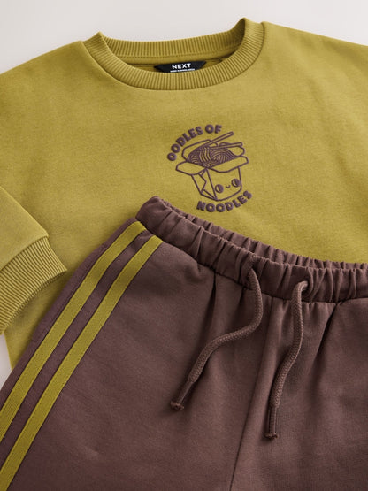 Olive Green Crew Neck Joggers Set (3mths-7yrs)