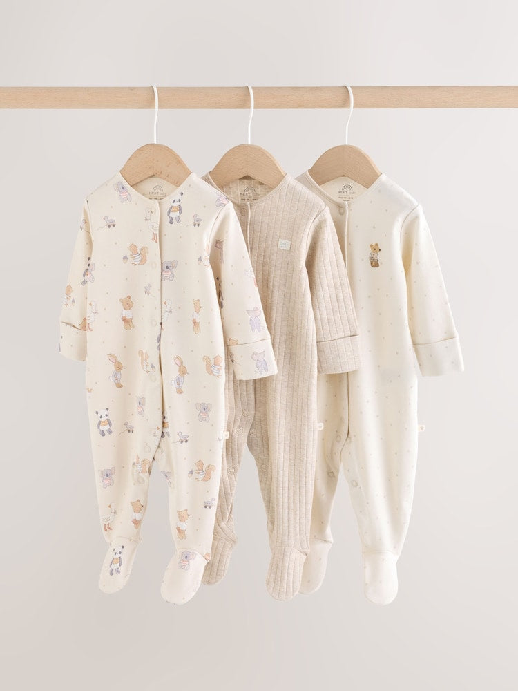 Neutral Animal Baby Sleepsuits 3 Pack (0-2yrs) - Up to 1 Month (50-56cm)