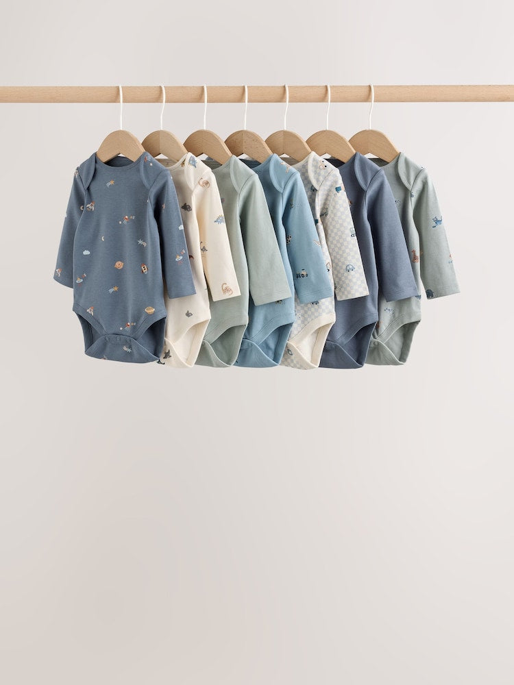 Blue Character Long Sleeve Baby Bodysuit 7 Pack