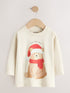 Cream Bear with Santa Hat Long Sleeve Christmas T-Shirt (3mths-7yrs) - Cream Bear with Santa Hat Long Sleeve Christmas / 12-18 Months (80-86cm)