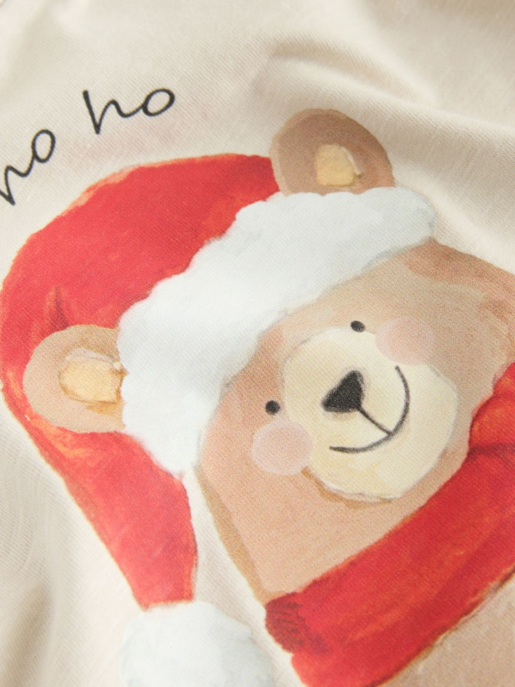 Cream Bear with Santa Hat Long Sleeve Christmas