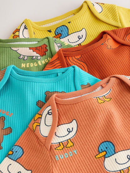 Bright Animal Long Sleeve Bodysuits 5 Pack
