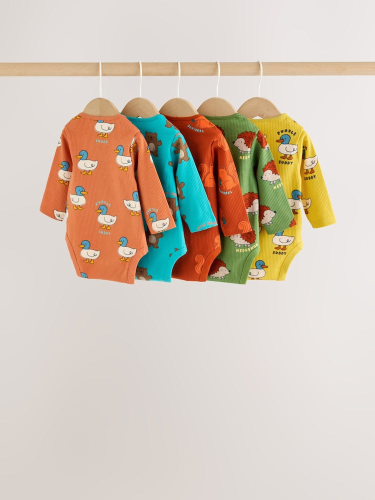 Bright Animal Long Sleeve Bodysuits 5 Pack
