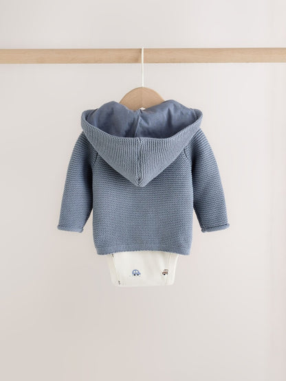 Blue Transport Baby Knitted Cardigan, Bodysuit and Leggings Set (0mths-2yrs)