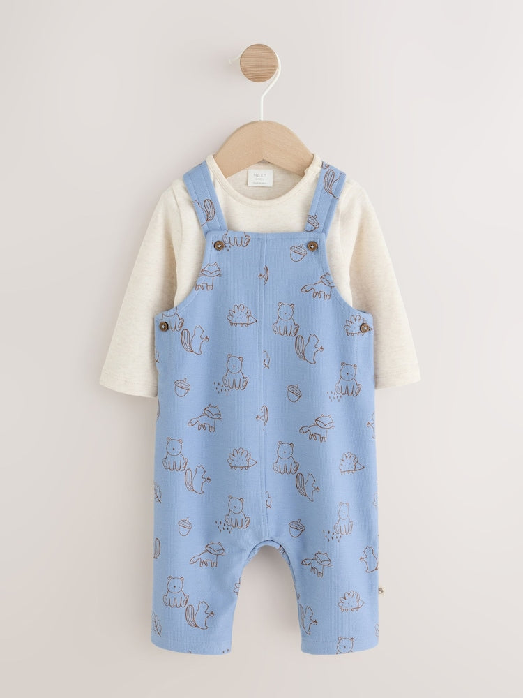 Blue Linear Character Jersey Dungaree and Bodysuit Baby Set (0mths-2yrs) - Blue Linear Character / Up to 1 Month (50-56cm)