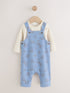 Blue Linear Character Jersey Dungaree and Bodysuit Baby Set (0mths-2yrs) - Blue Linear Character / Up to 1 Month (50-56cm)
