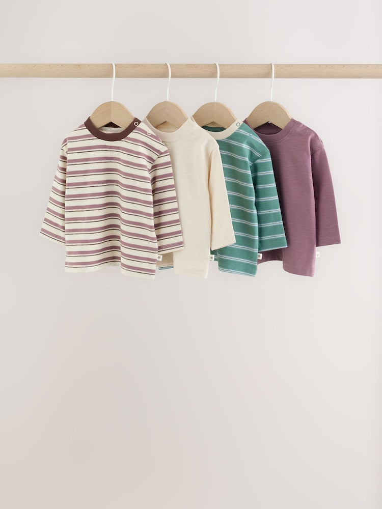 Blue/Green Stripe Baby Long Sleeve T-Shirts 4 Pack (0mths-2yrs) - Blue/Green Stripe / Up to 1 Month (50-56cm)