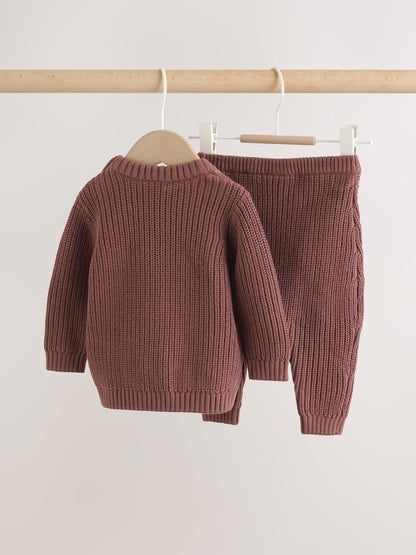 Chocolate Brown Baby Cable Knit Jumper and Leggings Set (0mths-2yrs)