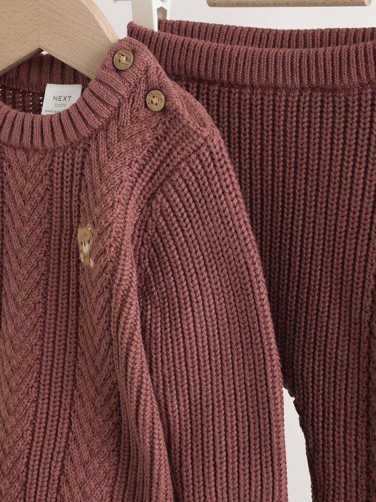 Chocolate Brown Baby Cable Knit Jumper and Leggings Set (0mths-2yrs)