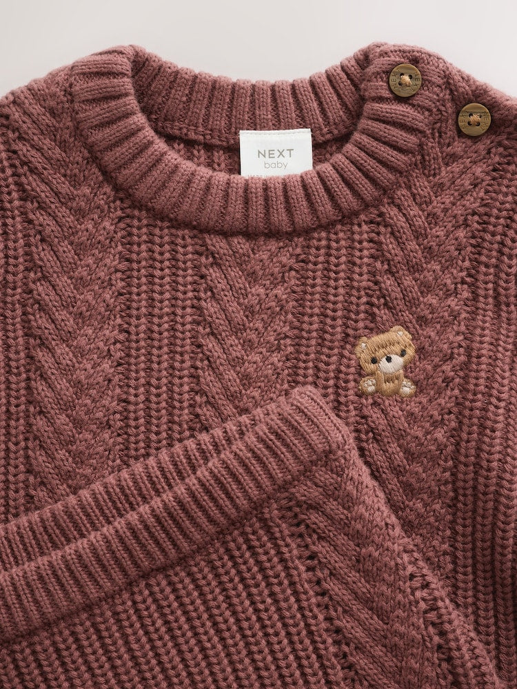 Chocolate Brown Baby Cable Knit Jumper and Leggings Set (0mths-2yrs)