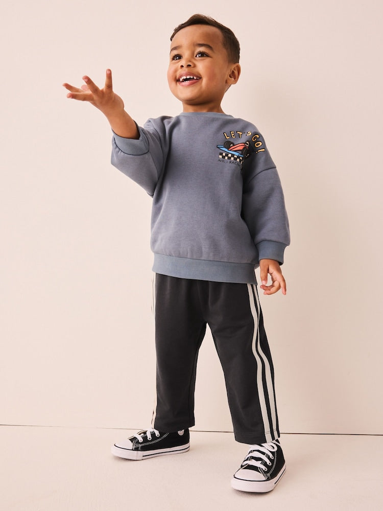 Charcoal Grey Wide Leg Side Stripe Joggers (3mths-7yrs) - Size 3-6 Months (62-68cm)