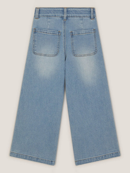 Monsoon Blue Sequin Floral Embroidered Wide Leg Jeans