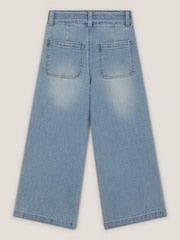 Monsoon Blue Sequin Floral Embroidered Wide Leg Jeans - Size 3 Years (98cm)