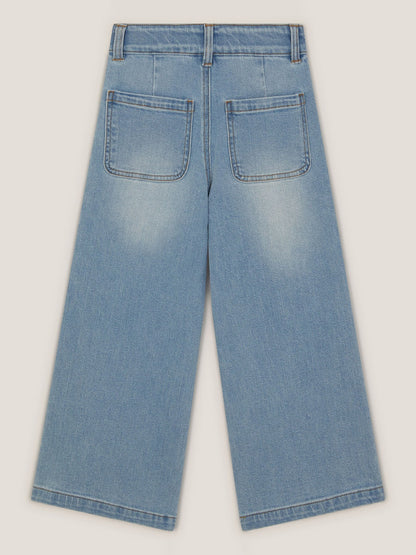 Monsoon Blue Sequin Floral Embroidered Wide Leg Jeans - Size 3 Years (98cm)