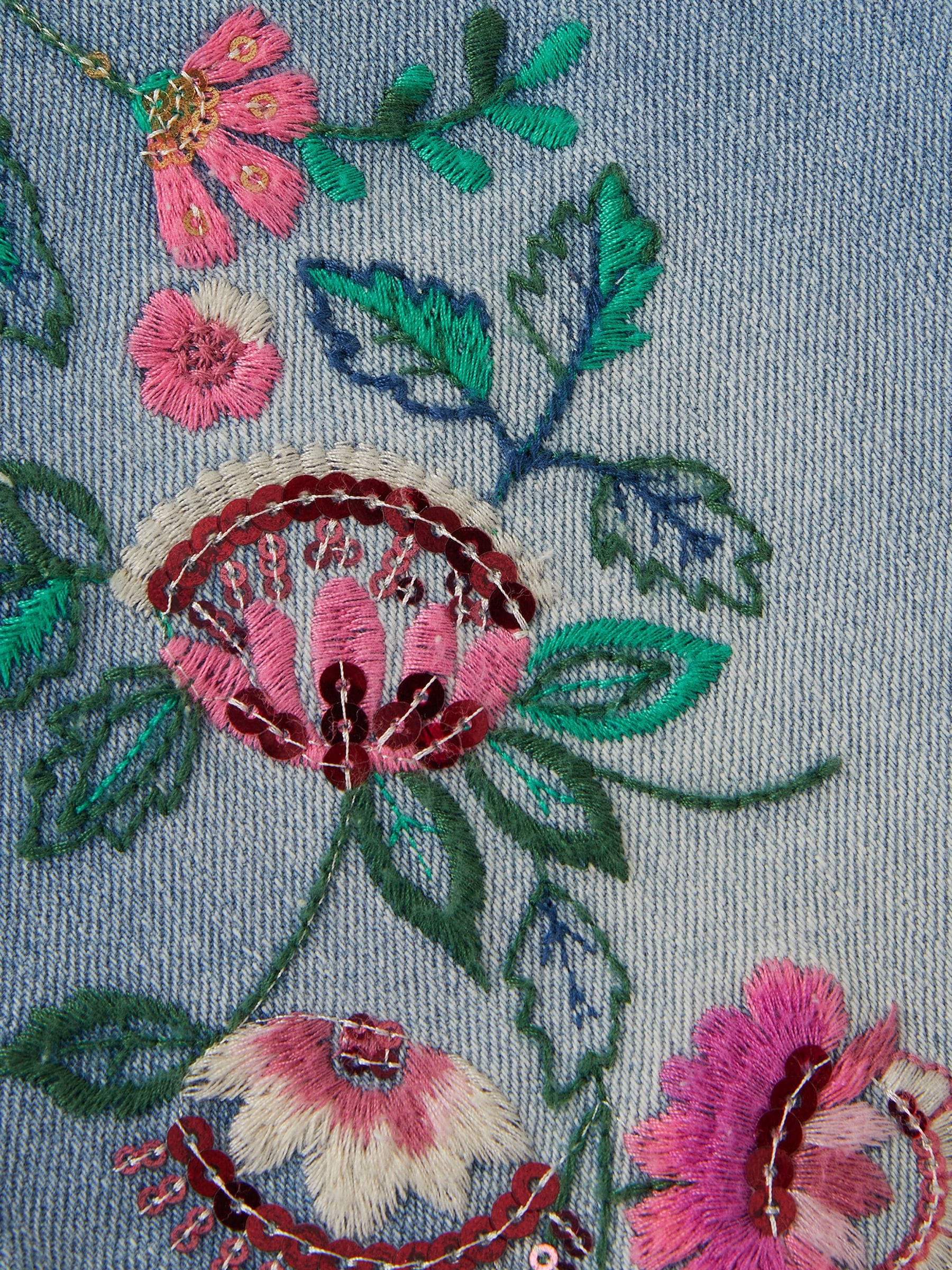 Monsoon Blue Sequin Floral Embroidered Wide Leg Jeans - Size 3 Years (98cm)