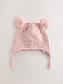 Pink Pointelle Knitted Baby Trapper Hat - Pink Pointelle / Up to 1 Month (50-56cm)