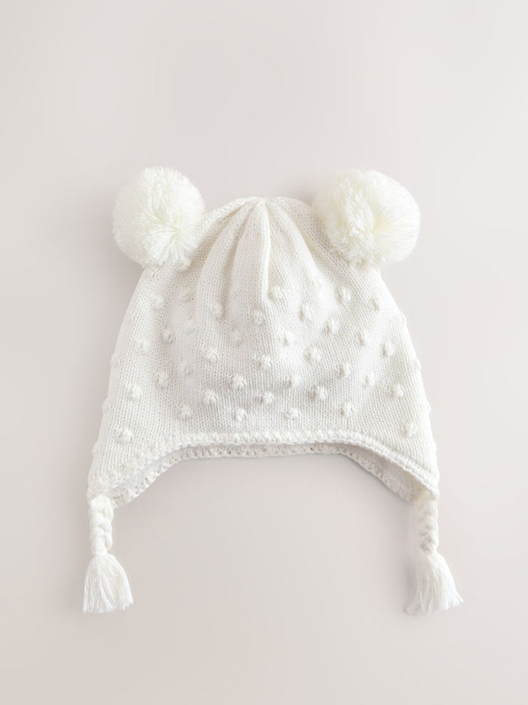 White Knitted Baby Trapper Hat - White / Up to 1 Month (50-56cm)