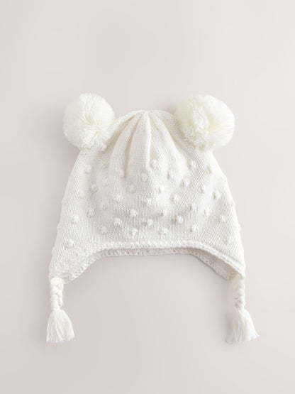 White Knitted Baby Trapper Hat - White / Up to 1 Month (50-56cm)