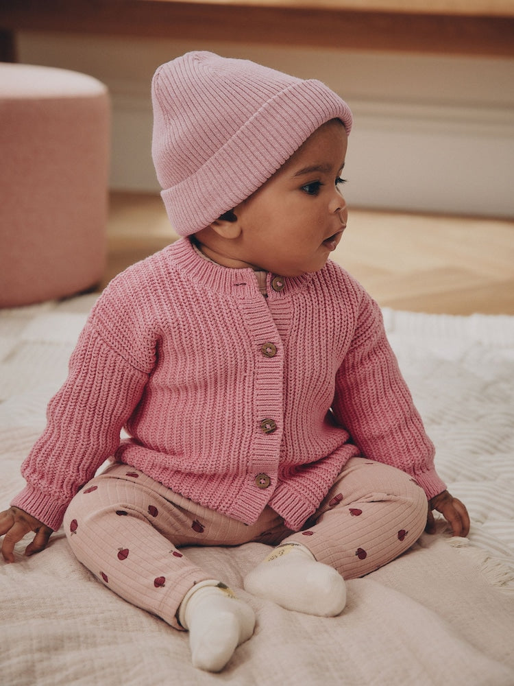 Pink and Cream Rib Baby Beanie