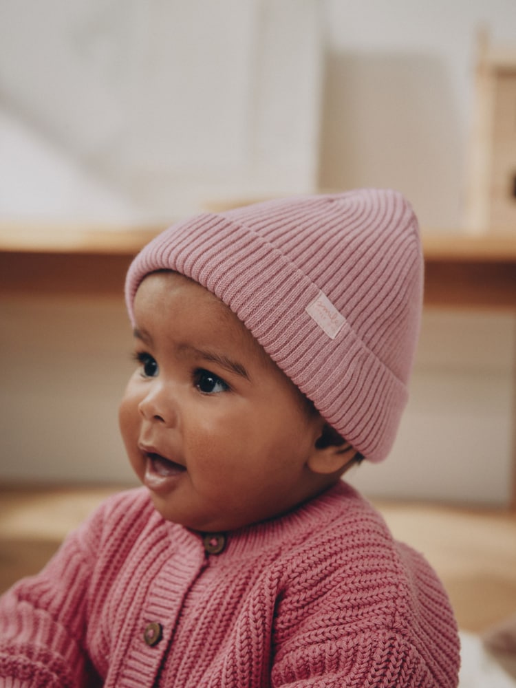 Pink and Cream Rib Baby Beanie