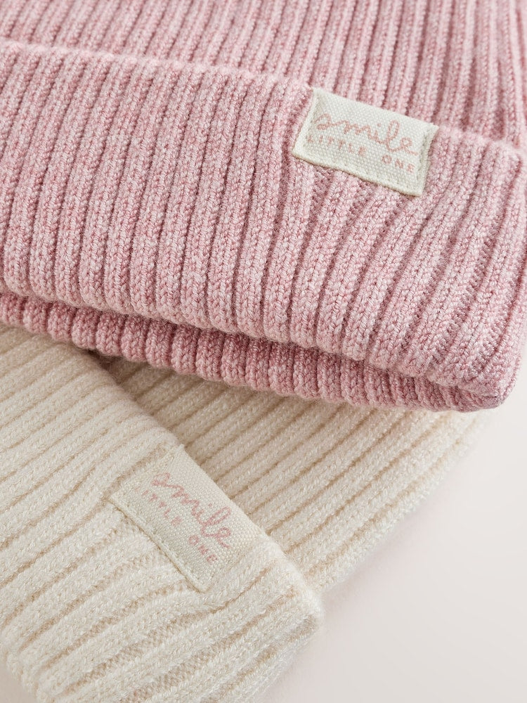 Pink and Cream Rib Baby Beanie