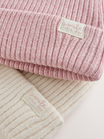 Pink and Cream Rib Baby Beanie