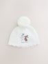 Cream Embroidered Bunny Pom Baby Hat - Cream Embroidered Bunny / Up To 3 Months (50 - 62cm)