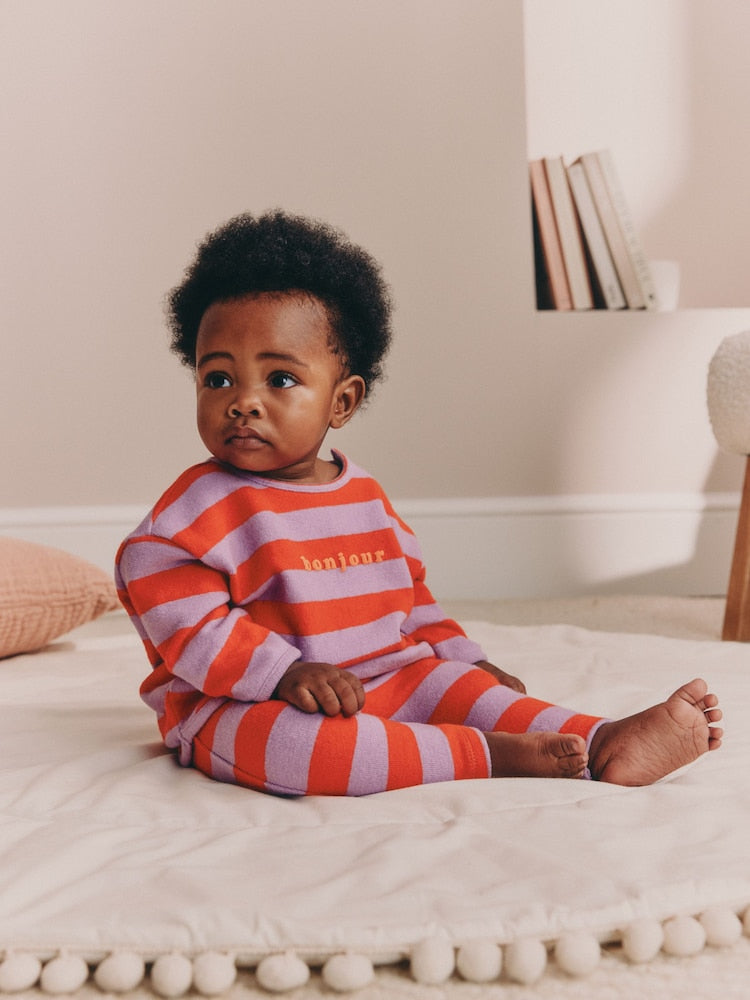 Red/Purple Stripe Top and Leggings Baby 2 Piece Set (0mths-2yrs) - Red/Purple Stripe / 12 - 18 Months (80 - 86cm)