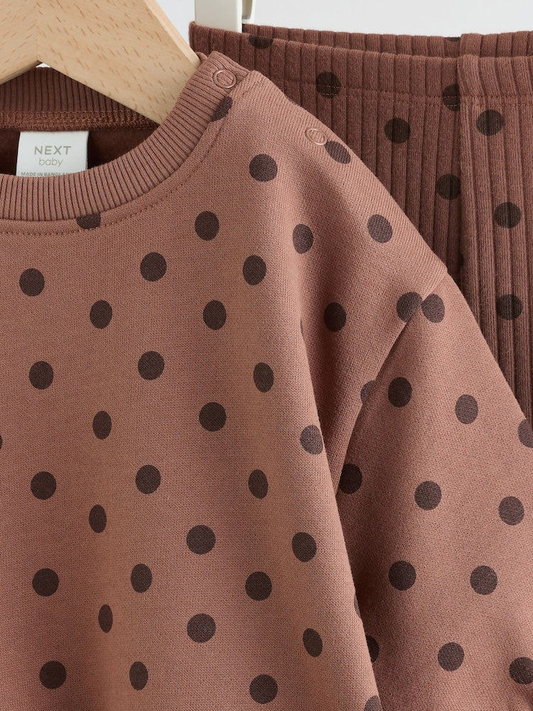 Chocolate Brown Spot Sweat Top and Leggings Set (0mths-2yrs)