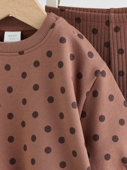 Chocolate Brown Spot Sweat Top and Leggings Set (0mths-2yrs)