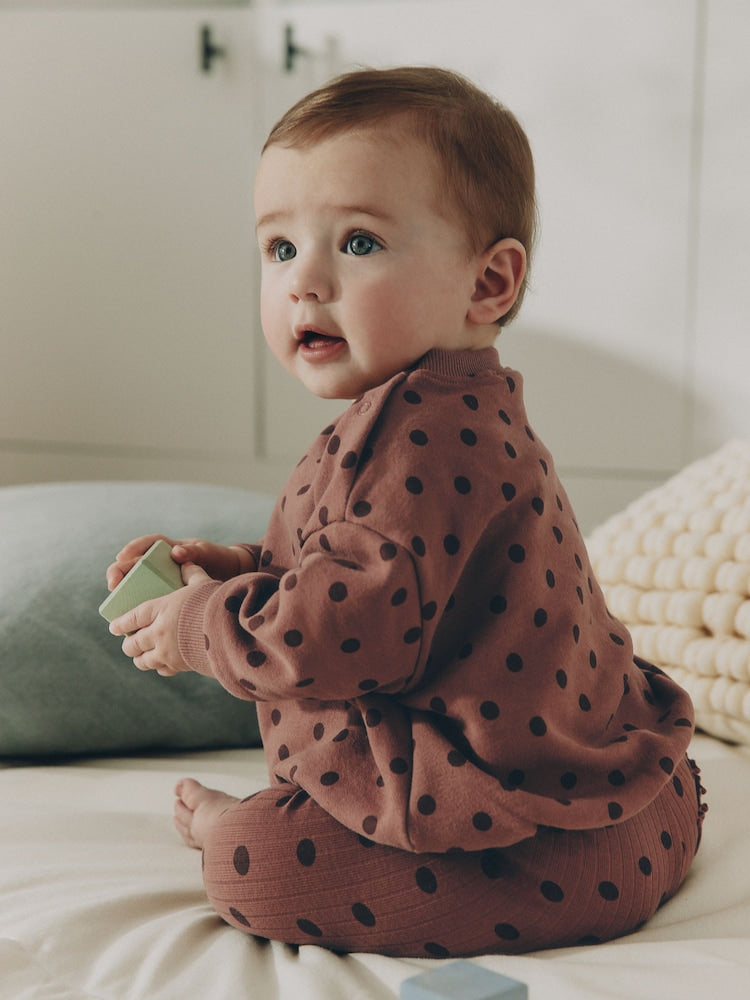 Chocolate Brown Spot Sweat Top and Leggings Set (0mths-2yrs)