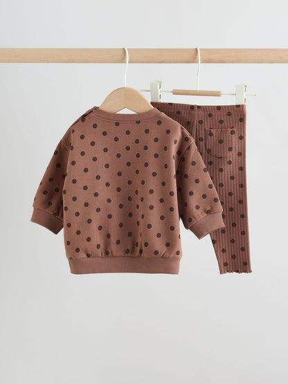Chocolate Brown Spot Sweat Top and Leggings Set (0mths-2yrs)