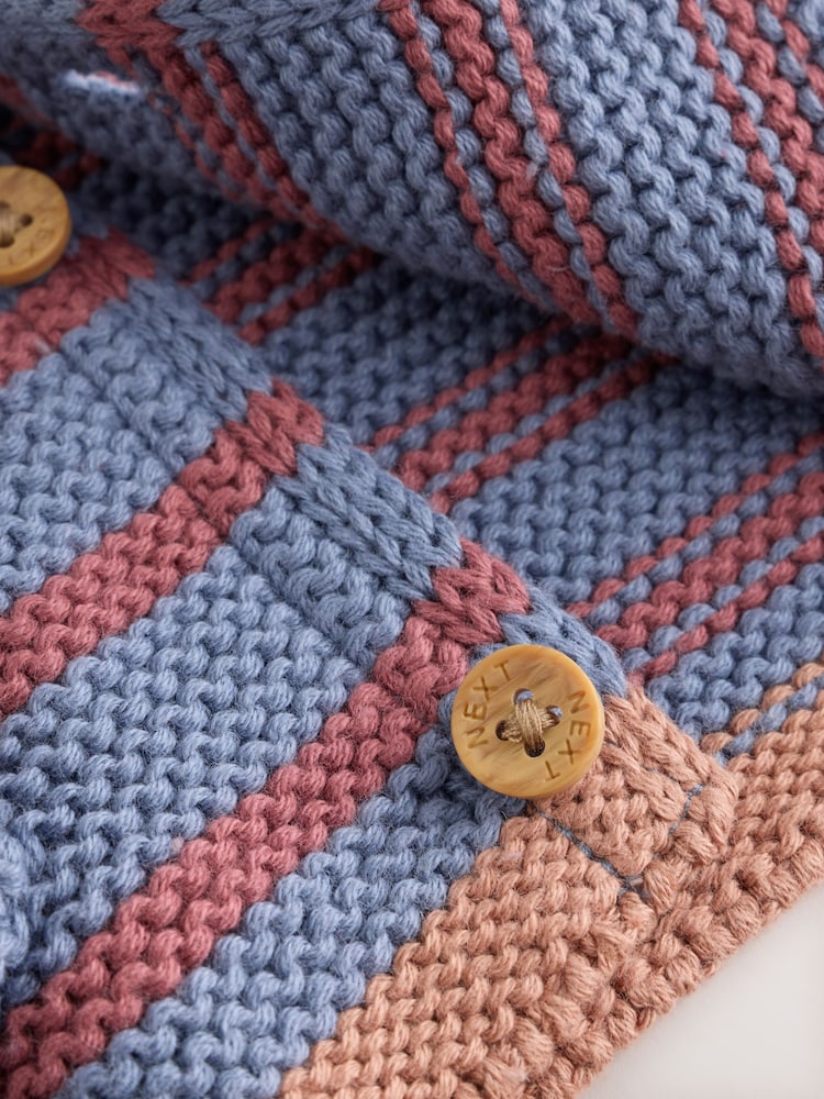 Blue &amp; Burgundy Stripe Knitted Baby Cardigan (0mths-2yrs)