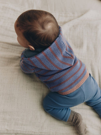 Blue &amp; Burgundy Stripe Knitted Baby Cardigan (0mths-2yrs)