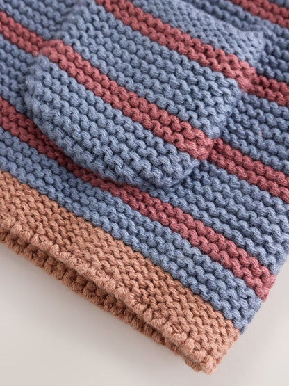 Blue &amp; Burgundy Stripe Knitted Baby Cardigan (0mths-2yrs)