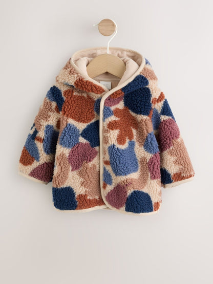 Brown &amp; Blue "Camo" Print Hooded Borg Baby Jacket (0mths-2yrs) - Brown &amp; Blue "Camo" Print / 12 - 18 Months (80 - 86cm)