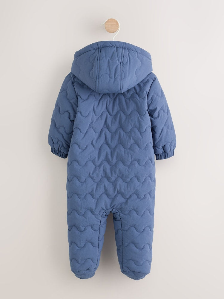 Blue Quilted Hooded Nylon Baby All-In-One (0-18mths)