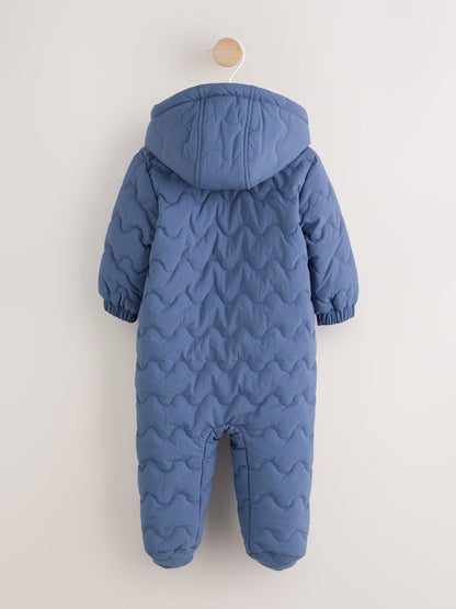 Blue Quilted Hooded Nylon Baby All-In-One (0-18mths)