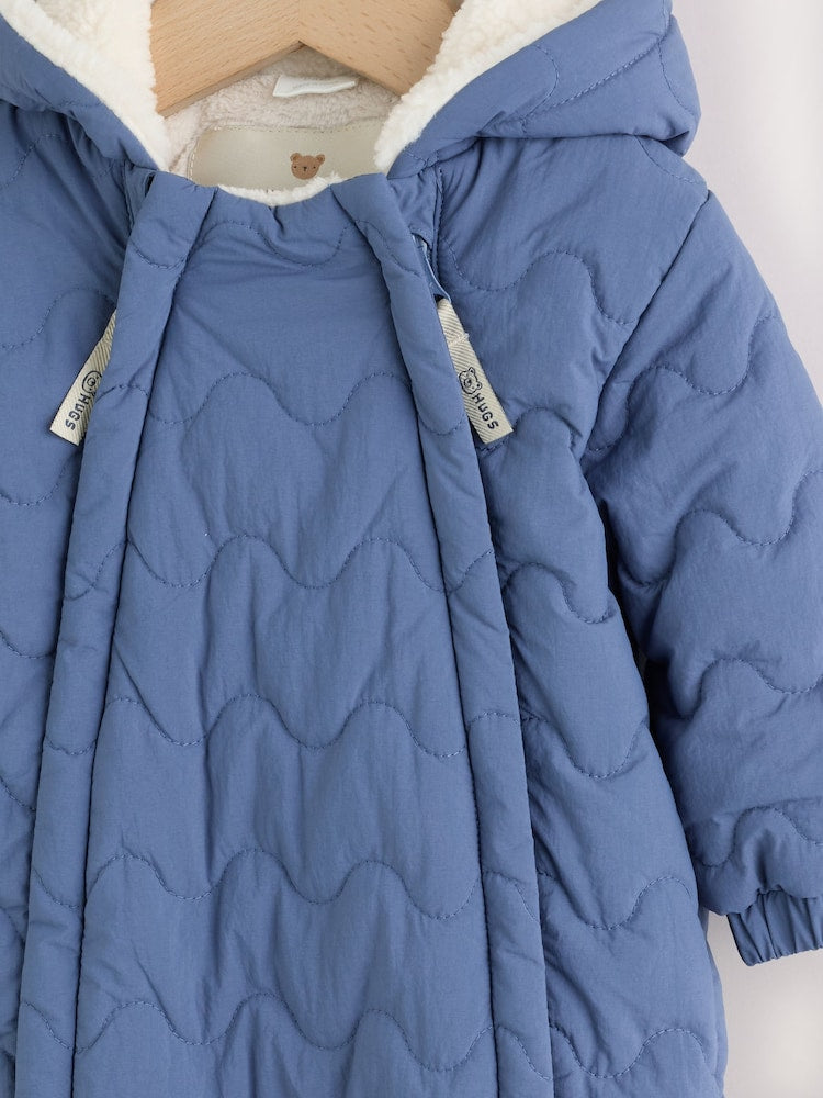 Blue Quilted Hooded Nylon Baby All-In-One (0-18mths)