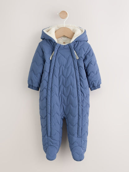 Blue Quilted Hooded Nylon Baby All-In-One (0-18mths)