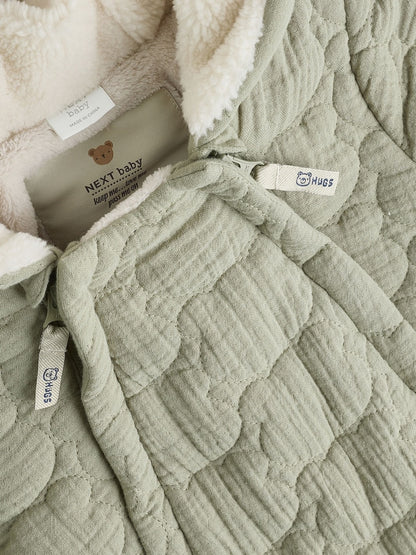 Green Crinkle Bear Face Quilted Baby Pramsuit (0mths-2yrs)