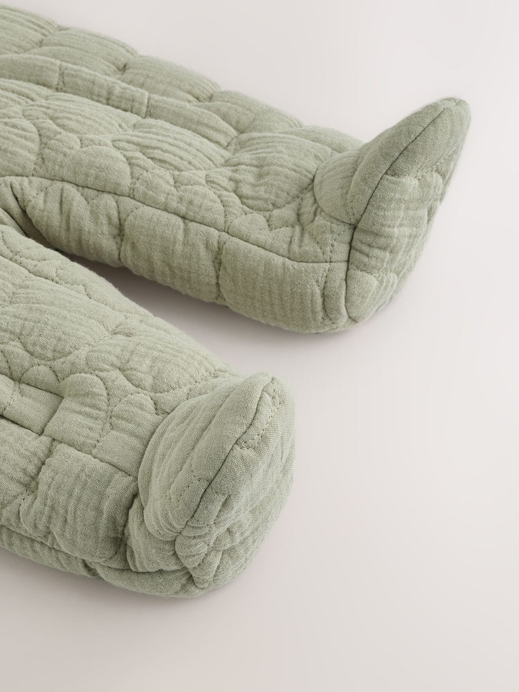 Green Crinkle Bear Face Quilted Baby Pramsuit (0mths-2yrs)