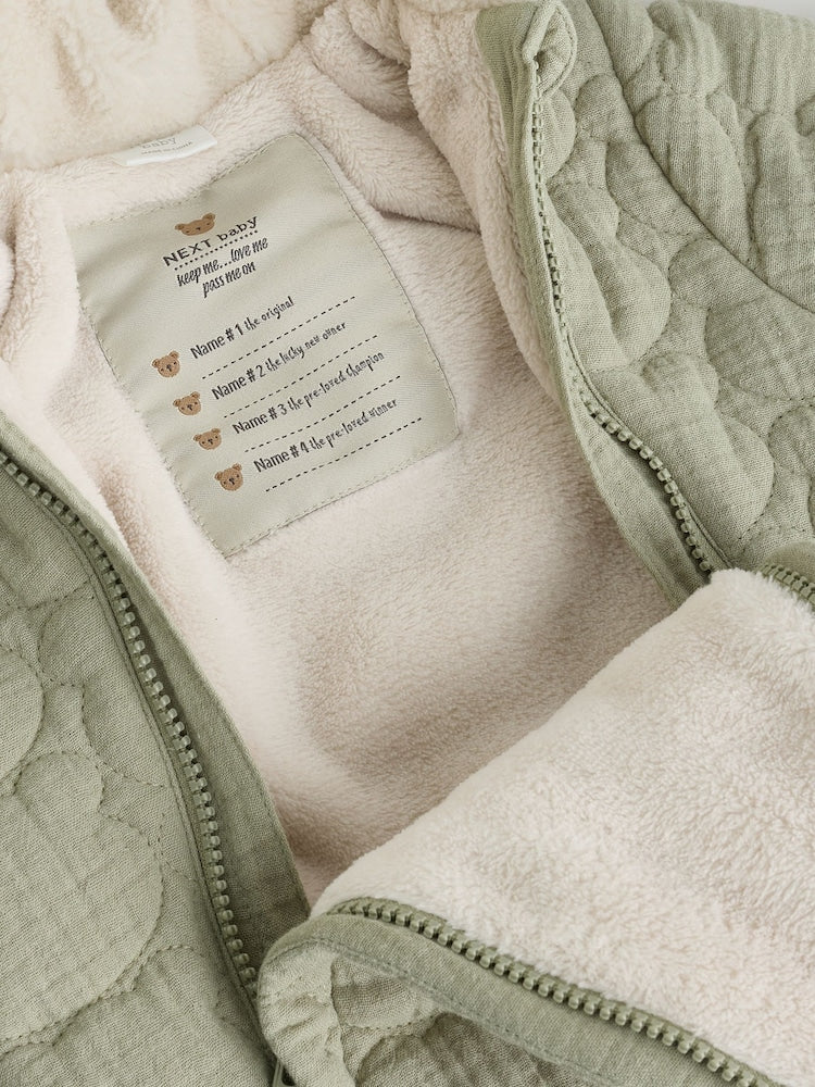 Green Crinkle Bear Face Quilted Baby Pramsuit (0mths-2yrs)