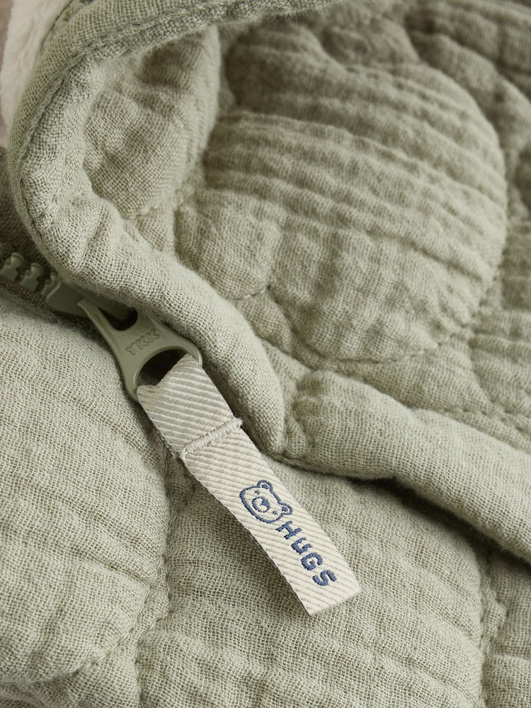 Green Crinkle Bear Face Quilted Baby Pramsuit (0mths-2yrs)